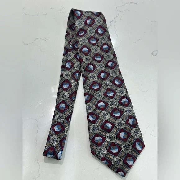 Givenchy Vintage Burgundy and Blue Geometric Tie